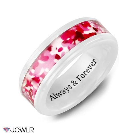 Ceramic Wedding, Puzzle Jewelry, Promise Rings For Guys, Engraved Engagement Ring, Ceramic Ring, Fingerprint Jewelry, Infinity Jewelry, Pink Camouflage, Fancy Rings