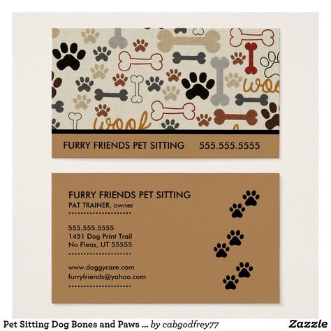 Pet Sitting Dog Bones and Paws Business Card Dog Business Cards Design, Animal Branding, Groom Room, Doctor Business Cards, Pet Care Business, Pet Sitting Business, Pet Branding, Pet Grooming Salon, Dog Logo Design