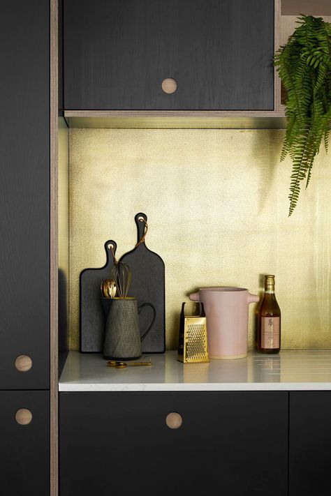 Custom Painted Kitchen Finish | Naked Kitchens Brass Splashback, Sophie Robinson, Kitchen Innovation, Mad About The House, Bronze Kitchen, Kitchen Splashbacks, Brass Furniture, Kitchen Splashback, Brass Kitchen