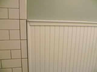 Beadboard Next To Tile, Installing Beadboard, Bathroom Demolition, Bathroom Beadboard, Tile Transition, Beadboard Bathroom, Beadboard Wainscoting, Cheap Bathroom Remodel, Bathroom Remodel Cost