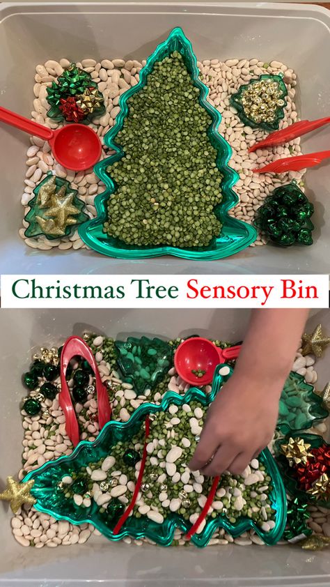 So much fun creating this Decorate Your Own Christmas Tree sensory bin Sensory Christmas Tree, Christmas Theme Sensory Bin, Christmas Tree Sensory Bin, Gingerbread Sensory Bin, Tree Sensory Bin, Christmas Themed Sensory Play, Jingle Bell Sensory Bin, Christmas Tree Sensory, Christmas Eyfs