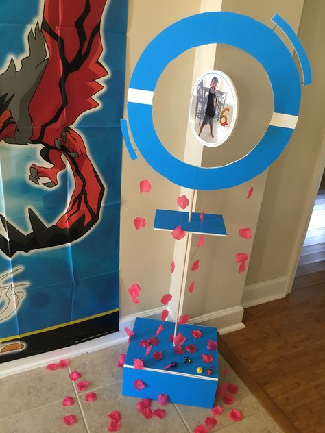 Pokemon Go Birthday Party, Pokestop Diy, Diy Pokestop, Pokémon Party Decorations, Pokemon Diy Decorations, Pokemon Decorations Diy, Pokemon Trunk Or Treat Ideas, Pokemon Party Decorations, Pokemon Themed Party