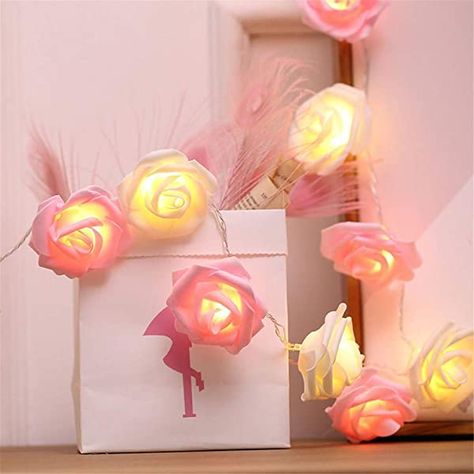 Lights4fun 20 LEDs, rose fairy lights, warm white, battery operated : Amazon.co.uk: Lighting Themed Wall Decor, Flower Fairy Lights, Wedding Bedroom, Rose Fairy, Battery String Lights, Rose Garland, Romantic Flowers, Flower Lights, Valentine Wedding