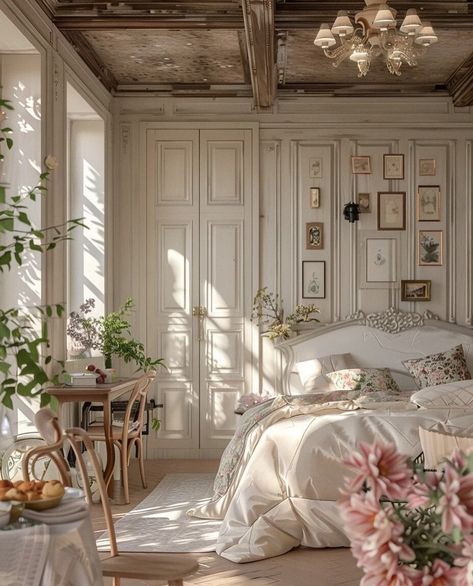 Classic French Apartment, Bridgerton Home, New York Apartment Aesthetic, Eclectic Bedrooms, Lady Penelope, Dark Spring, Whimsical Room, Ny Apartment, Victorian Bed