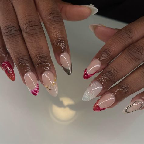 Mix And Match Nails, Mismatched Nails, Match Nails, Mix Match Nails, Chrome Nails, 3d Nails, Mix N Match, Nail Tech, Red Nails