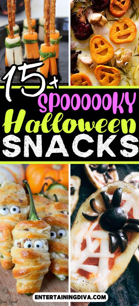 15+ Spooooky Halloween Snacks | Party Finger Foods Spooky Appetizers For Halloween Easy, Halloween Hand Appetizer, Easy Halloween Appetizers For Adults, Hollween Foods, Adult Halloween Food Ideas, Halloween Finger Foods For Kids, Ghost Appetizers, Halloween Party Menu Ideas, Halloween Themed Finger Foods