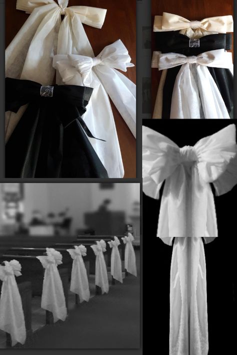 I sell these charming bows in white, ivory and black, on my website also. Wedding pew bows for church, reception, anywhere you would like to decorate your wedding with Simply charming bows. Keep it simple and get more compliments on your pew bows for your wedding. You can visit my site at charmingbows.com or contact me here Bows On Pews For Wedding, Pew Bows Wedding Church, Bows Wedding Decor, Pew Decorations Wedding, Church Pew Wedding, Church Pew Decorations, Wedding Chapel Ideas, Wedding Pew Bows, Wedding Pew Decorations