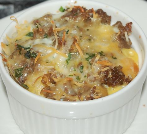 These delicious individual breakfast casseroles can be assembled ahead of time for a quick and easy breakfast. A loaf of French bread is cubed and placed in ramekins. Then breakfast sausage is cooked with spices and crumbled. Next the sausage is added to the ramekins with shredded cheese. Eggs and milk are whisked together and poured over the cheese. The ramekins are baked until the eggs are set. Or they can be refrigerated and baked the next day. Eggs In Ramekins, Ramekin Breakfast, Baked Custard Recipe, Ramekin Recipe, Baked Custard, Custard Recipes, Sausage And Egg, Quick And Easy Breakfast, Baked Eggs