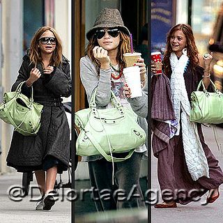 Mary-Kate Olsen toting green Balenciaga Motorcycle City bag    Mary-Kate Olsen was spotted not once or twice, but three times with her green Balenciaga Motorcycle City Bag.    *courtesy of Delortae Agency luxury authentic handbag SPA, visit us on Facebook; www.facebook.com/DelortaeAgency Balenciaga Motorcycle Bag, Balenciaga Tote Bag, Olsen Fashion, Olsen Twins Style, Handbags Australia, Street Style Bags, Mary Kate Ashley, Olsen Twins, Mary Kate Olsen