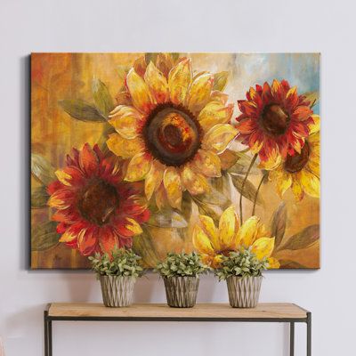 Ready to hang. A premium hand-stretched gallery canvas print was created to last. Featuring a beveled wood stretcher bar, each piece comes ready to hand. Built to last. Each piece comes ready to hang. Fade and water-resistant. Made domestically. Size: 48" H x 36" W x 1" D | August Grove® Sunflower Cheer - Wrapped Canvas Painting Print Canvas & Fabric in White, Size 48.0 H x 36.0 W x 1.0 D in | Wayfair | Home Decor Sunflower Canvas, Sunflower Painting, Laurel Foundry Modern Farmhouse, Canvas Wall Decor, Hand Built, Print Poster, Modern Farmhouse, Painting Prints, Flower Painting