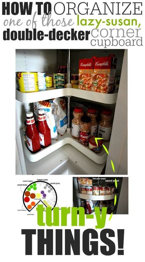 Yes!!! Finally this lazy-susan cupboard organizer thing makes sense!! This tells you exactly what to do to get organized! How To Use A Lazy Susan Cabinet, What Do You Put In A Lazy Susan Cabinet, What To Store In A Lazy Susan Cabinet, Organizing Lazy Susan Cabinet, What To Store In Lazy Susan Cabinet, Organize Lazy Susan Cabinet, Kitchen Lazy Susan Organization, Corner Cupboard Organization, Lazy Susan Organization Ideas