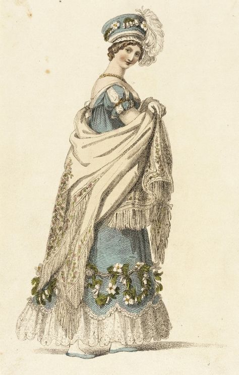 Fashion Plate (Opera Dress) | LACMA Collections 1817 1810s Fashion, Opera Dress, 1820s Fashion, Regency Gown, Regency Era Fashion, 1800s Fashion, Regency Dress, Regency Fashion, 19th Century Fashion