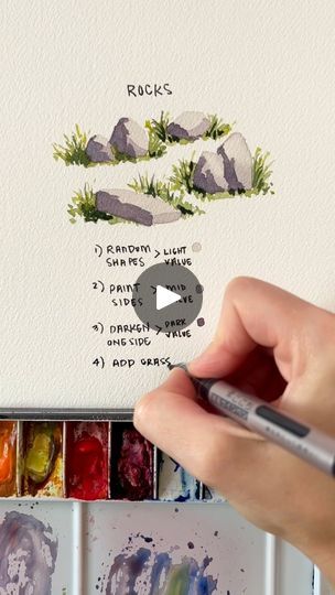 Rocks Watercolor, Drawing Rocks, Watercolor Beginner, Learn Watercolor, Watercolor Journal, Watercolor Pictures, Diy Watercolor Painting, Watercolor Christmas Cards, Painting Rocks