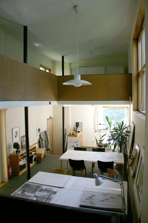 Mid Century Office Ideas, Alvar Aalto Interior, Alvar Aalto House, Aalto House, Atelier Interior, Post Modern Architecture, Eileen Gray, Walter Gropius, Alvar Aalto