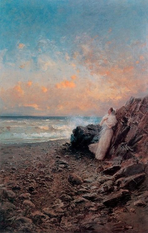 | Pompeo Mariani -The Sea Lover Intermediate Colors, Famous Painters, Rococo Art, Favorite Paintings, Italian Paintings, Rennaissance Art, Salt Air, Mermaid Aesthetic, Sea Lover