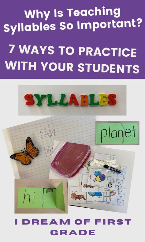 Counting syllables is a phonological awareness (auditory) and pre reading skill. It is important for children to recognize that words have different parts. It is very important to include activities for syllables in your literacy block. Read to find out seven ways to practice with your young students. Teaching Syllables, Counting Syllables, Reading Intervention Activities, Word Sort Activities, How To Break Up, Literacy Activities Kindergarten, Types Of Learners, Teaching Sight Words, Teaching Numbers