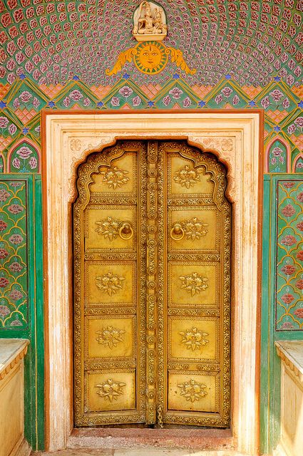 golden door, jaipur by Cait Sith, via Flickr Golden Door, Indian Doors, When One Door Closes, Old Doors, Unique Doors, Beautiful Doors, Entrance Doors, Door Knockers, Architectural Elements