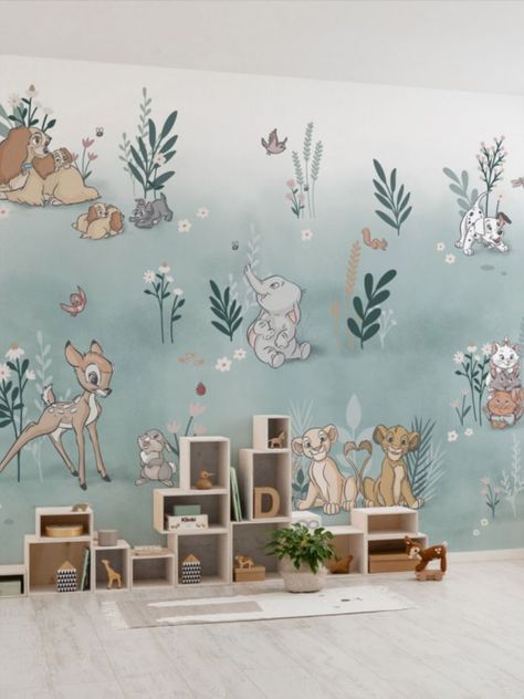 Disney Character Nursery, Disney Baby Mural, Disney Forest Nursery, Disney Nursery Wallpaper, Disney Wallpaper Bedroom, Unisex Disney Nursery, Old School Disney Nursery, Magic Kingdom Themed Nursery, Classic Disney Nursery Ideas