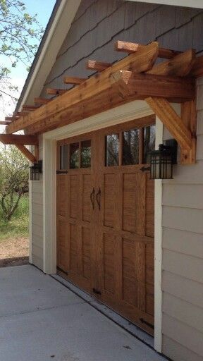 Mini Pergola Over Garage, Cedar Pergola Over Garage Door, Shutters Around Front Door, Garage Trellis Ideas, Trellis Garage, Building A Front Porch, Garage Door Trellis, Colonial Facade, Garage Trellis