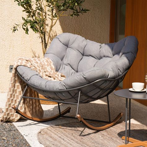 PRICES MAY VARY. Egg Shaped Rocker- This modern and accent rocking chair has an elegant egg shape that wraps you in its comfortable structure, giving you maximum comfort to rest in. Its unique design makes it perfect for indoor and outdoor use. Sturdy Construction- Made of powder-coated steel frame, this comfy rocking chair is sturdy enough to support up to 330LBS. The curved bottom base with woodgrain finish makes this rocker blend with your interior decor perfectly. Comfort Cushion- The padded Living Room Rocking Chair, Comfy Rocking Chair, Egg Shaped Chair, Chair Comfy, Rocker Recliner Chair, Comfy Reading, Outdoor Rocking Chair, Porch Chairs, Modern Rocking Chair