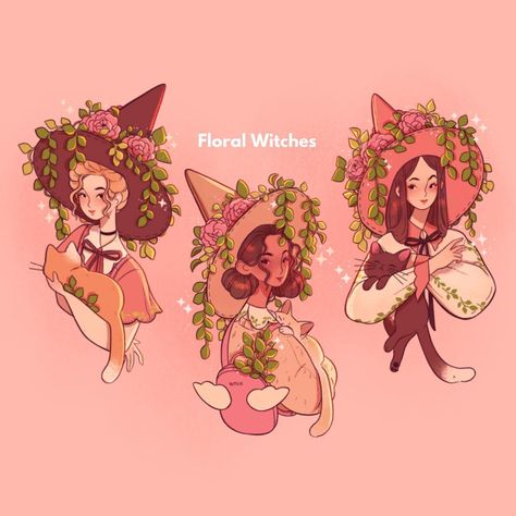 Some floral gardening witches and their kitty familiars ✨✨🌿🌱🌷 #illo #illust #illustration #witchaesthetic #floralfashion #witch Garden Witch, Witch Design, Magical Art, Witch Art, Kawaii Drawings, Pretty Art, Character Illustration, Aesthetic Art, Amazing Art