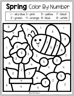 color by number bee and potplant Color By Numbers Free Printable, Easy Color By Number, Flower Color By Number, Color By Number Preschool, Color By Number For Kids, Spring Color By Number, Color By Number Printable Free Preschool, Bee Crafts Preschool, Color The Numbers Worksheet