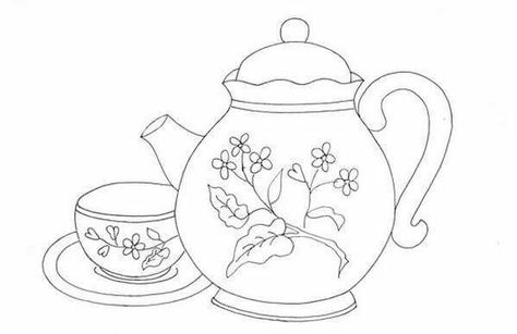 Tea Cup Drawing, Diy Embroidery Patterns, Embroidery Patterns Vintage, 자수 디자인, Digi Stamps, Vintage Embroidery, Hand Embroidery Designs, Colorful Drawings, Diy Embroidery