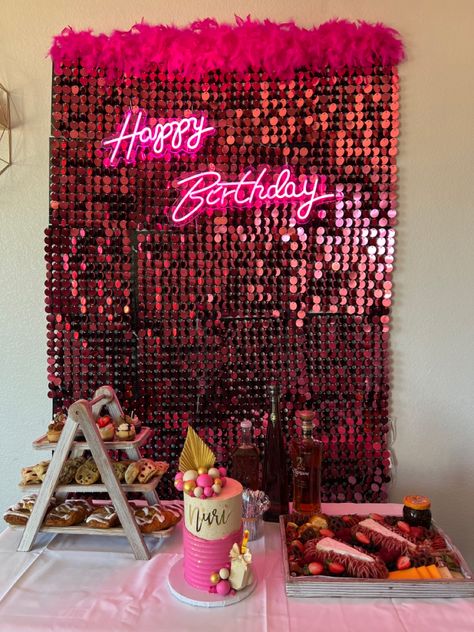 Hot Pink Dessert Table, Hot Pink Birthday Theme, Hot Pink Party Decorations, Pink Birthday Backdrop, Dessert Table Treats, Hot Pink Birthday Party, Pink Birthday Theme, Table Treats, Pink Dessert Tables