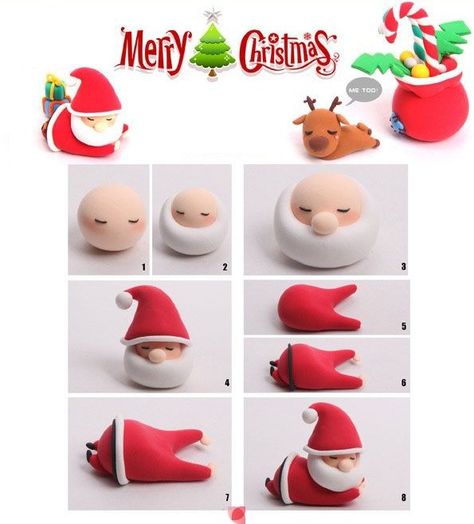 Santa Klaus, Christmas Cake Decorations, Fondant Tutorial, Christmas Clay, Polymer Clay Christmas, Fondant Decorations, Navidad Diy, Fondant Figures, Clay Ornaments