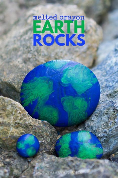 These super easy and super fun Earth Melted Crayon Rocks are a great craft for Earth Day or any other day of the year that you're celebrating Mother Earth. Crayon Rocks, Brain Craft, Middle School Art Projects, Math Activities For Kids, Earth Day Crafts, Writing Prompts For Kids, Earth Day Activities, Melting Crayons, School Art Projects