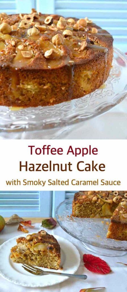 Toffee Apple Hazelnut Cake. A light fruity sponge made with wholemeal flour, ground hazelnuts and apples which is drizzled with a delightful smoky salted toffee sauce. Perfect Bonfire Night fare. Great for other autumnal occasions too. #TinandThyme #BonfireNight #AppleCake #HazelnutCake #SaltedCaramal #ToffeeApple Applecake Cake, Baking Savory, Bonfire Night Food, Autumn Recipes Vegetarian, Salted Toffee, Night Recipes, Caramel Toffee, Hazelnut Cake, Culinary Techniques