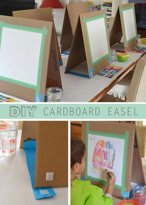 Arts And Crafts Videos #ArtsAndCraftsStainedGlass #CraftProjects Diy Cardboard Easel, Cardboard Easel, Aktiviti Prasekolah, Diy Karton, Diy Easel, Classe D'art, Maluchy Montessori, Art Birthday Party, Easels