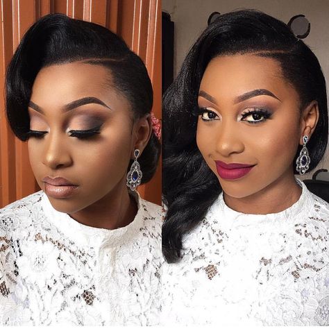 Bridal beauty inspiration.❤️  Switch the lips to red and left your hair down for a stunning evening look.  Makeup by @peaceibadin_mua.  Hair by @tobbiestouch.  #africansweetheartweddings #bride #bridal #beauty Bridal Makeup Dark Lips, Bridal Makeup Dark, Black Bridal Makeup, Maquillage Yeux Cut Crease, Makeup Dark, Wedding Hairstyles And Makeup, Lips Black, Black Wedding Hairstyles, Beauty Make-up