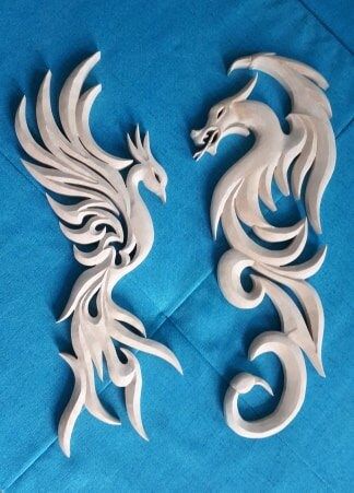 Phoenix and Dragon 15 Inches Natural Color Phoenix and - Etsy Phoenix And Dragon, Art Sculpture En Bois, Dragon Carving, Wood Art Projects, Dremel Wood Carving, Wood Carving Designs, Wood Carving Patterns, Carving Designs, Scroll Saw Patterns