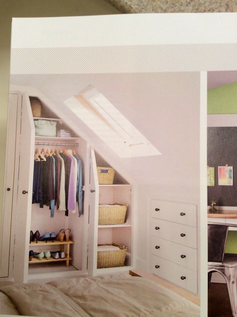 Storage under stairs Low Ceiling Attic Bedroom, Low Ceiling Attic, Small Attic Bedroom, Small Closet Storage, Closet Under Stairs, Attic Bedroom Storage, Attic Bedroom Designs, Attic Closet, Loft Storage