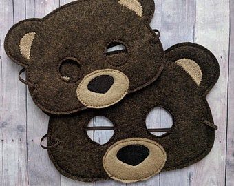 Teddy Bear Costume, Bear Mask, Bear Felt, Halloween Costume Mask, Felt Mask, Brown Acrylic, Bear Costume, Children's Mask, Felt Halloween