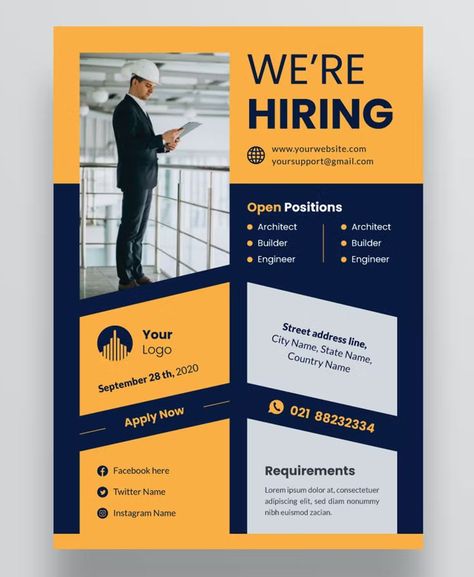 Creative Job Vacancy Advertisement Flyer Template AI, EPS, PSD Job Vacancy Advertisement Design, Job Vacancy Advertisement, Hiring Poster, Food Web Design, Advertisement Design, Indian Wedding Invitation Cards, Instagram Names, Job Vacancy, Creative Jobs