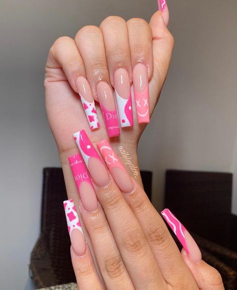 Baddie Long Nails, Yk2 Nails, Marble Acrylic Nails, Nail Pics, Horror Nails, Acrylic Toe Nails, Long Acrylic Nail Designs, Girly Acrylic Nails, Cute Acrylic Nail Designs