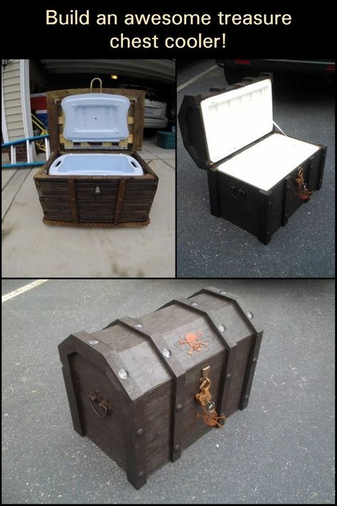 Diy Cooler, Patio Cooler, Pirate Treasure Chest, Rustic Hardware, Cooler Box, Dragon Party, Pirate Treasure, Camp Life, Best Things In Life