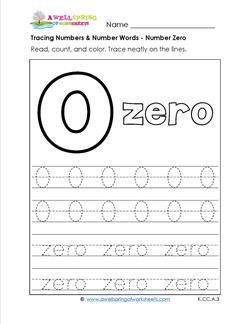 tracing numbers and number words - number 0 Zero Tracing Worksheet, Zero Worksheet Preschool, Trace The Numbers, Number Words Worksheets, Alphabet Practice Worksheets, Number Names, Maths Worksheet, Number Zero, Number Worksheets Kindergarten