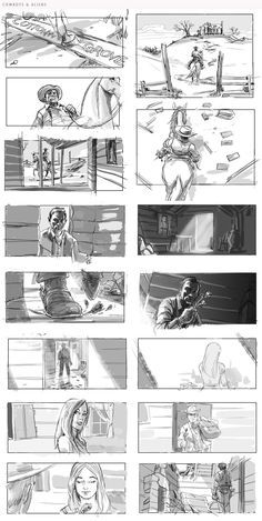 COWBOYS & ALIENS (Movie). Movie Story Board, Story Board Drawing, Story Board Design, Storyboard Film, Story Boarding, Gaming Event, Storyboard Examples, Storyboard Drawing, Storyboard Ideas