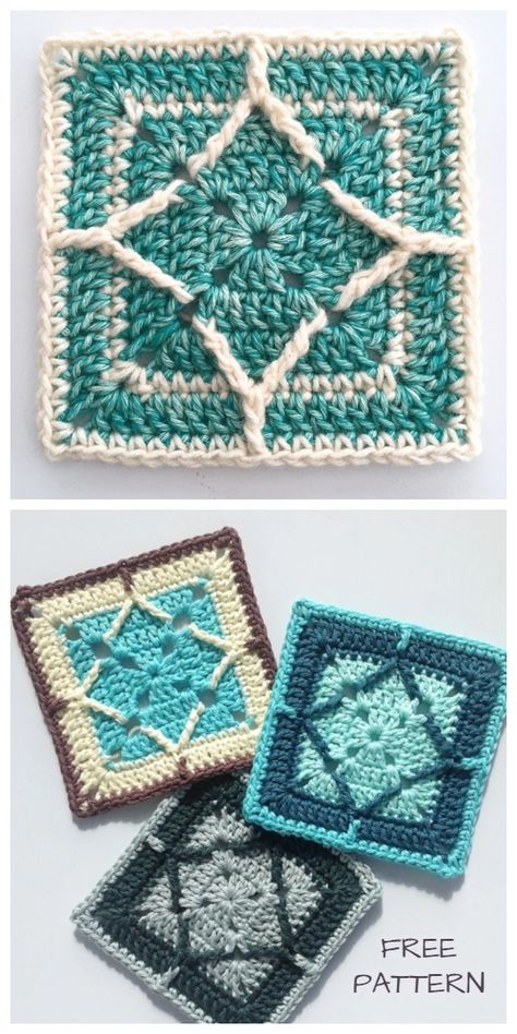 Northern Diamond Square Free Crochet Pattern + Video Crochet Borders For Blankets, Crochet Squares Afghan, Granny Square Crochet Patterns Free, Crochet Blocks, Crochet Granny Square, Crochet Square Patterns, Granny Squares Pattern, Crochet Motifs, Granny Square Crochet Pattern