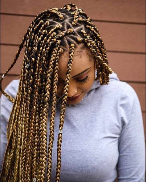 Pinterest: kayabrigette ♡ Golden Box Braids | Protective Style Box Braids Images, Long Cornrows, Box Braids Pictures, Braids Blonde, Triangle Box Braids, Blonde Balayage Highlights, Big Box Braids, Blonde Box Braids, Short Box Braids