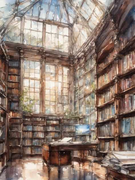 Cute vintage library ,brown color scheme, AI art, Watercolor painting Library Aesthetic Painting, Library Watercolor Painting, Watercolor Library, Library Watercolor, Painting Library, Library Illustration, Cute Library, Library Painting, Library Drawing