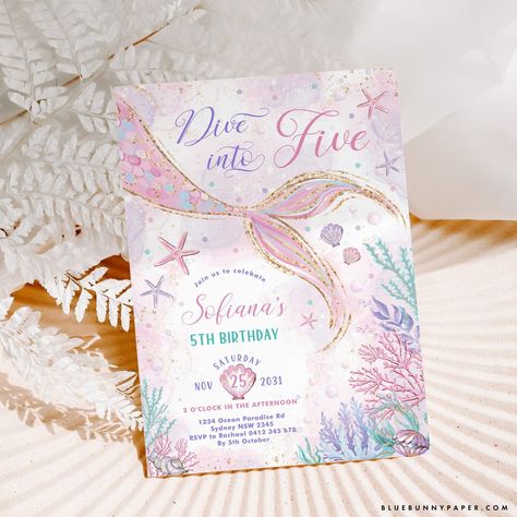 Mermaid 1st Birthday, 5th Birthday Invitation, Oneder The Sea, Invitations Quinceanera, Mermaid Magic, Mermaid Birthday Invitations, Pink Mermaid, Birthday Invitations Girl, Pink Invitations