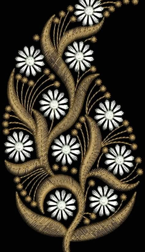 Butta Design, Gold Work Embroidery, Flower Drawing Design, Border Embroidery Designs, Pola Sulam, Handmade Embroidery Designs, Bead Embroidery Patterns, Border Embroidery, Hand Embroidery Flowers