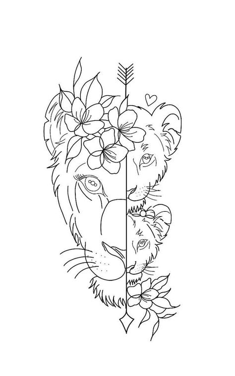 Lioness And Cub Tattoo, Mutterschaft Tattoos, Tattoos Mom, Lion Art Tattoo, Lioness Tattoo, Stencil Outline, Tiger Tattoo Design, Mom Tattoo Designs, Mommy Tattoos