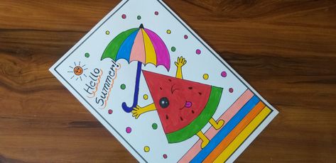 Summer season Drawing Summer Season Drawing, Drawing Summer, Shape Drawing, Summer Drawings, Brush Pen Art, Drawing Step By Step, 2d Shapes, Drawing Step, Preschool Art Activities