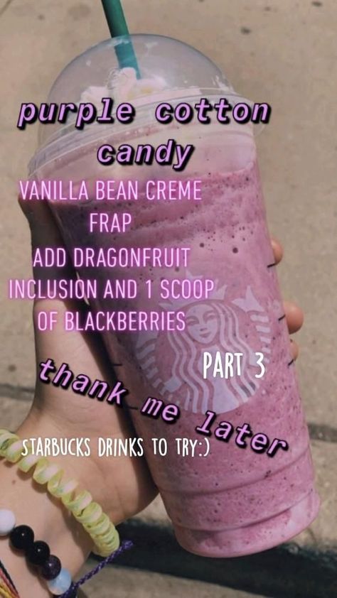 Starbucks Birthday Drink, Starbucks Purple Drink, Purple Cotton Candy, Starbucks Drink Menu, Starbucks Secret Menu Recipes, Starbucks Birthday, Cold Starbucks Drinks, Starbucks Drinks Diy, Secret Starbucks Recipes