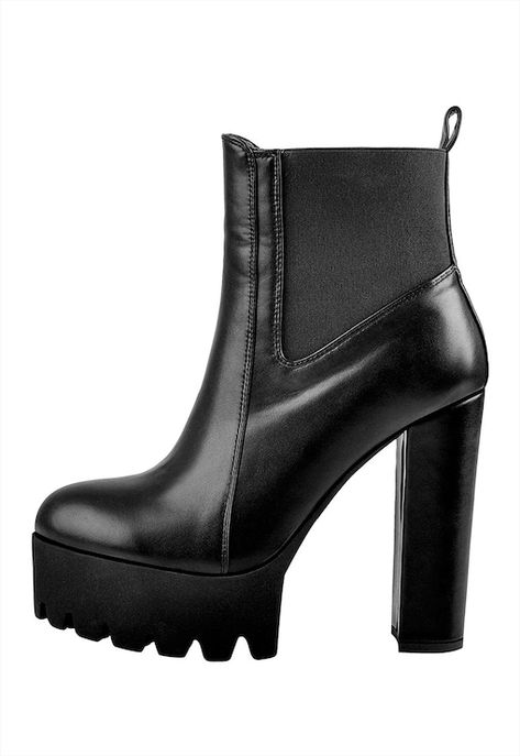 Black Platform Ankle Boots, Round Heels, Chunky High Heels, Chelsea Ankle Boots, Pu Heels, Platform Heels Chunky, High Heel Boots Ankle, Black Boots Women, Round Toe Heels